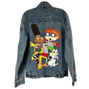 Members Only Nickelodeon Denim Jacket Mens Medium Acid Wash 90s Nicktoons 50101